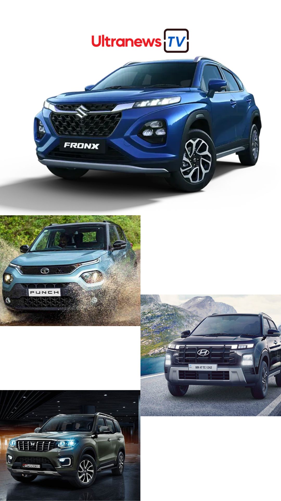 Tata Punch, Maruti Suzuki Brezza, Hyundai Creta, Mahindra Scorpio, Tata Nexon, Maruti Suzuki Fronx